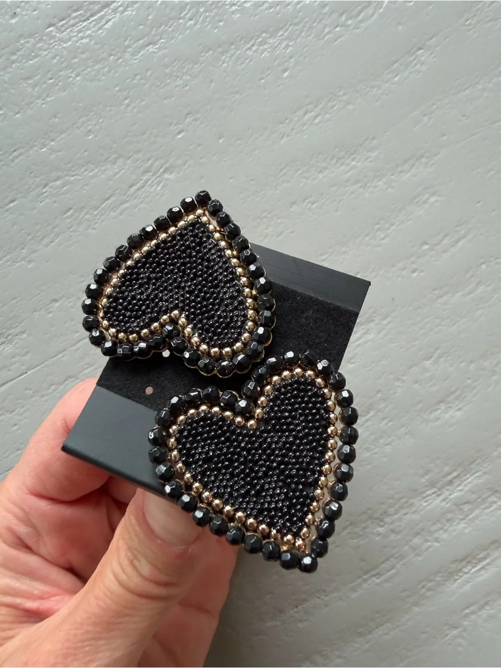 Heart Statement Earrings Black Gold